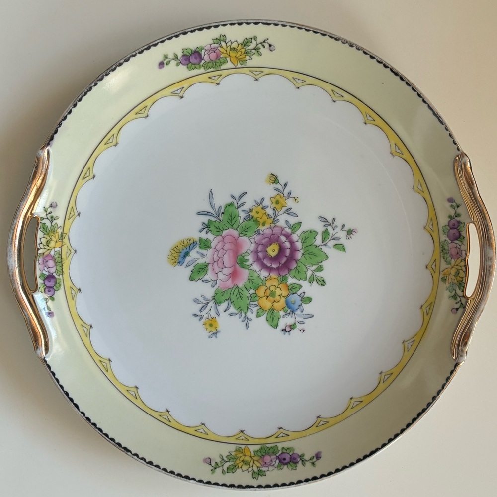 Morimura Brothers Noritake Made in Japan Yellow Floral Serving Platter w handles